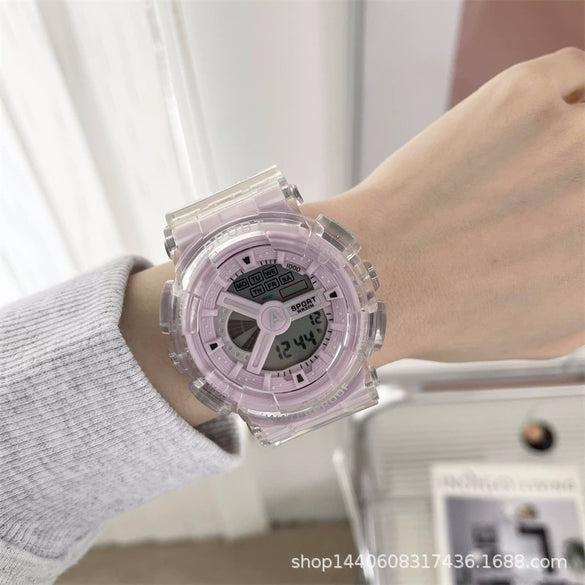 Universal Leisure Plastic And Silicone Transparent Strap Electronic Watch