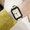 Universal Leisure Style Rectangular Quartz Watch For Junior High School Students Pu And Alloy Material