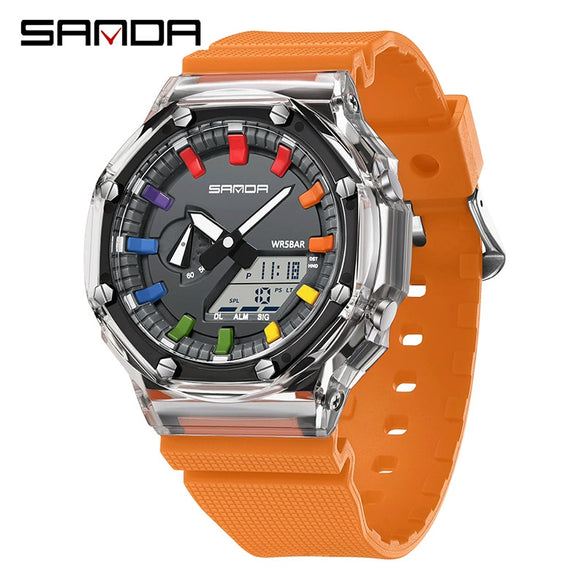 Universal Octagonal And Round Dopamine Transparent Electronic Watch Multifunctional Swimming Waterproof Watch With Abs Case Tpu Strap And Acrylic Mirror