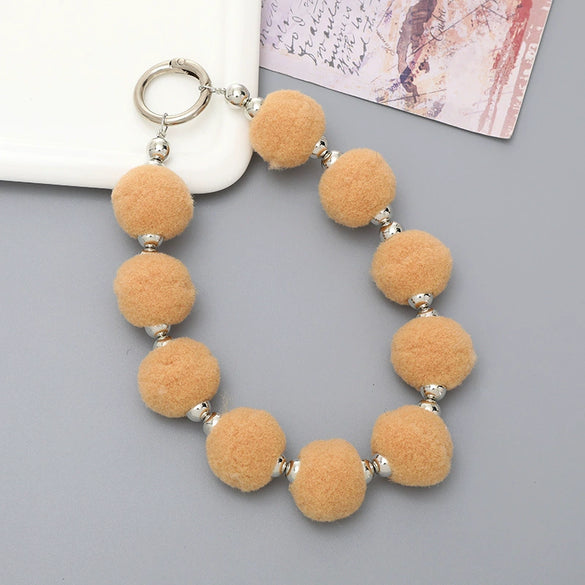 Universal Phone Case Lanyard Semihandmade With Plush Ball Bead Pendant
