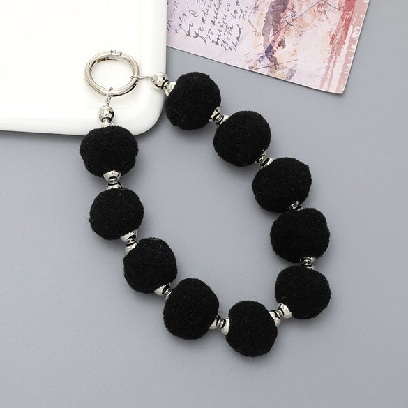 Universal Phone Case Lanyard Semihandmade With Plush Ball Bead Pendant