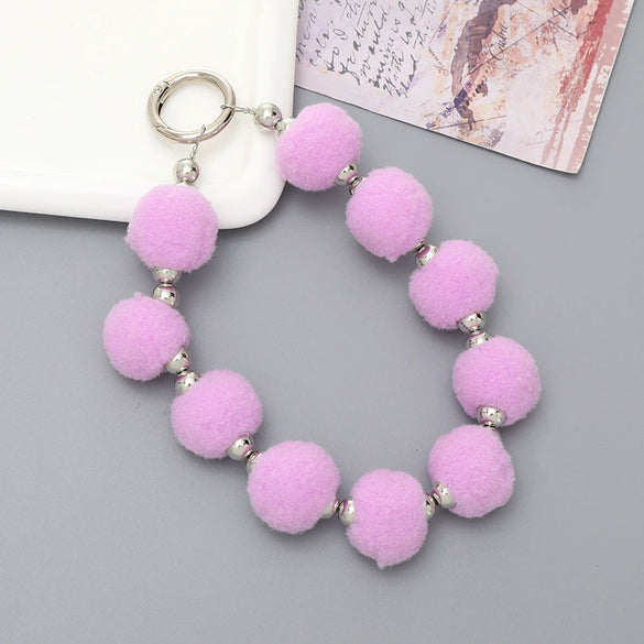 Universal Phone Case Lanyard Semihandmade With Plush Ball Bead Pendant