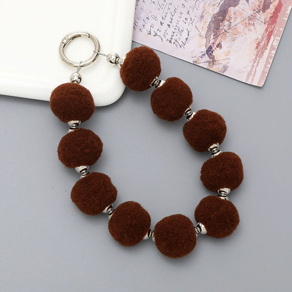 Universal Phone Case Lanyard Semihandmade With Plush Ball Bead Pendant