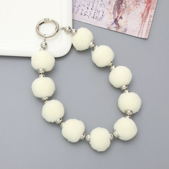 Universal Phone Case Lanyard Semihandmade With Plush Ball Bead Pendant