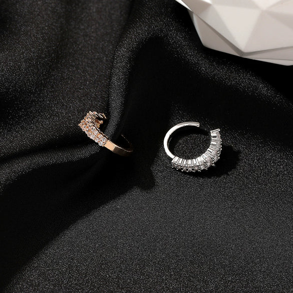 Ushaped Copper Doublelayer Inlaid Zircon Ear Clips For Women Without Pierced Ears Geometric Electroplated