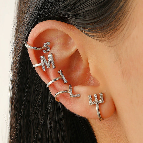 Ushaped Copper Ear Clip With Diamond And Letter Design Minimalist Style Women's And Unisex