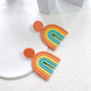 Ushaped Rainbow Soft Pottery Stud Earrings For Women Handmade Macaron Color Contrast Sweet Jewelry