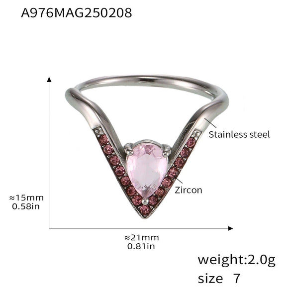 V Shaped Diamond 5A Zircon Adjustable Titanium Steel Ring With Electroplating Light Luxury And Geometric Style