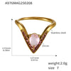 V Shaped Diamond 5A Zircon Adjustable Titanium Steel Ring With Electroplating Light Luxury And Geometric Style