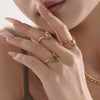 V Shaped Diamond 5A Zircon Adjustable Titanium Steel Ring With Electroplating Light Luxury And Geometric Style