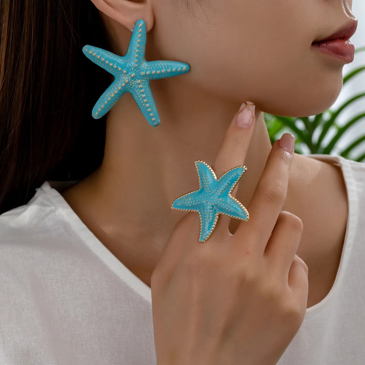 Vacation Beach Oversized Starfish Alloy Women'S Rings Earrings Jewelry Set