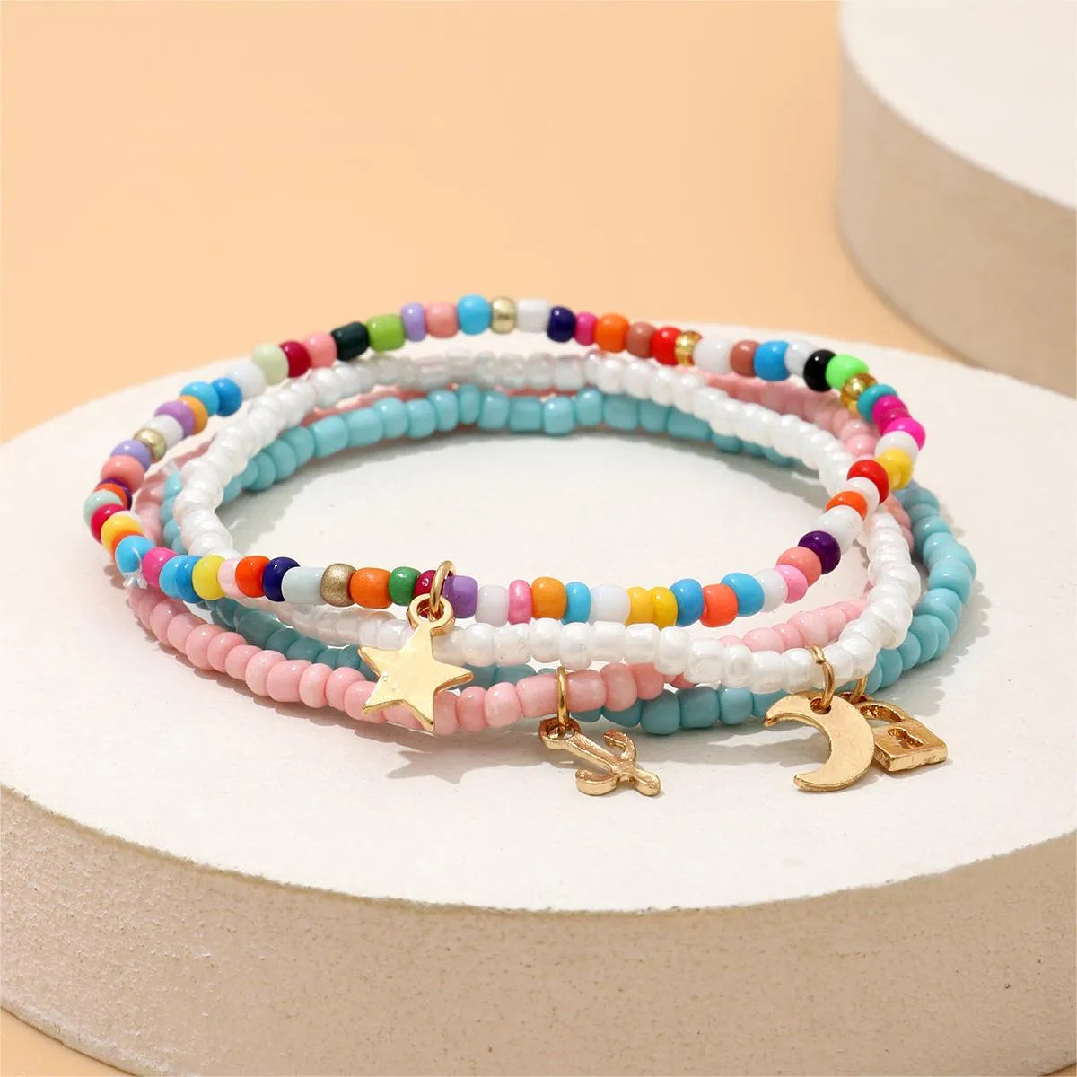 Vacation Beach Pastoral Star Moon Lock Synthetic Resin Alloy Wholesale Anklet