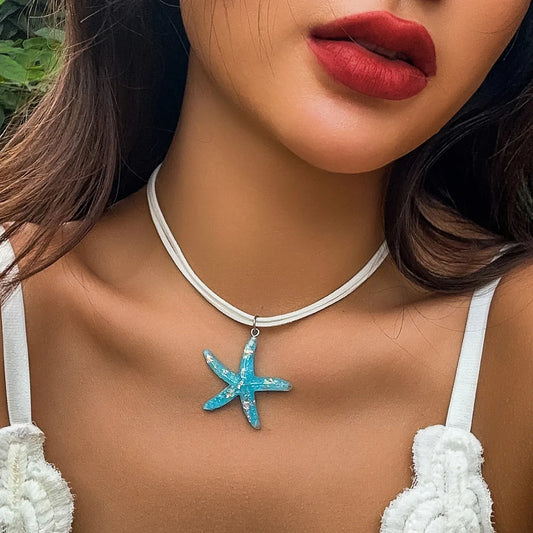 Vacation Beach Simple Style Starfish Resin Korean Velvet Women'S Pendant Necklace