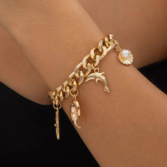 Vacation Beach Starfish Dolphin Shell Alloy Aluminum Wholesale Bracelets