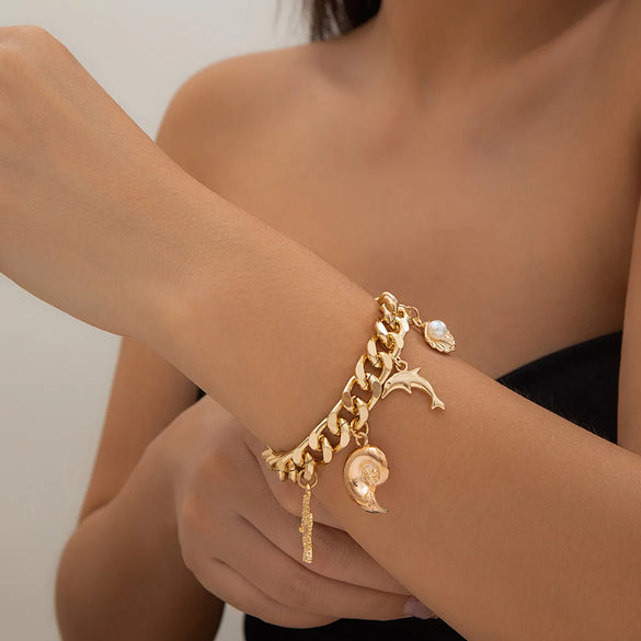 Vacation Beach Starfish Dolphin Shell Alloy Aluminum Wholesale Bracelets