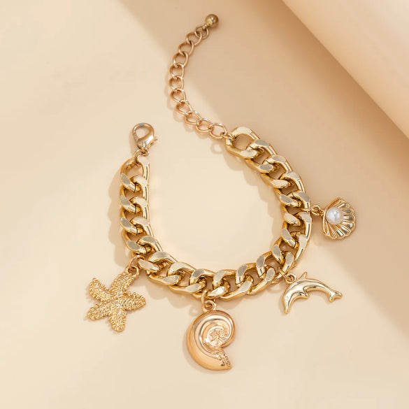Vacation Beach Starfish Dolphin Shell Alloy Aluminum Wholesale Bracelets