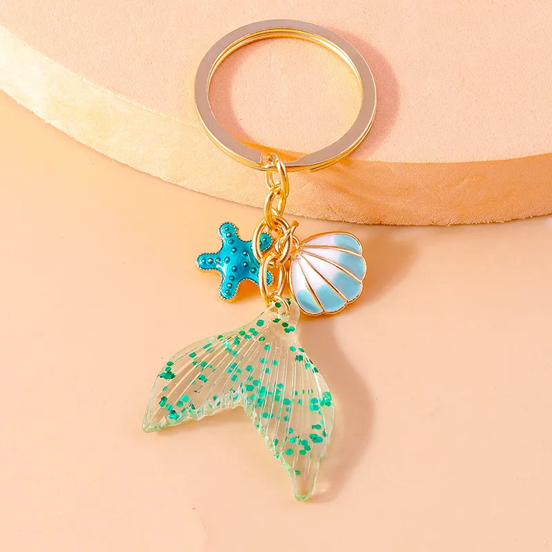 Vacation Beach Starfish Shell Alloy Plastic Bag Pendant Keychain