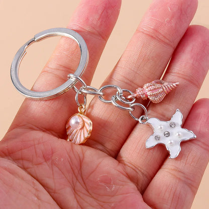 Vacation Beach Starfish Shell Alloy Plastic Bag Pendant Keychain