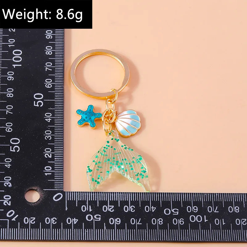 Vacation Beach Starfish Shell Alloy Plastic Bag Pendant Keychain