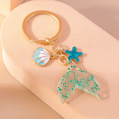 Vacation Beach Starfish Shell Alloy Plastic Bag Pendant Keychain