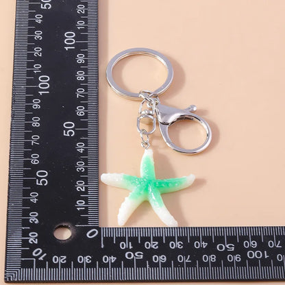 Vacation Beach Starfish Shell Alloy Plastic Bag Pendant Keychain