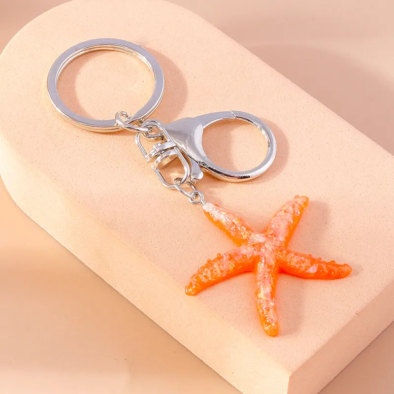 Vacation Beach Starfish Shell Alloy Plastic Bag Pendant Keychain