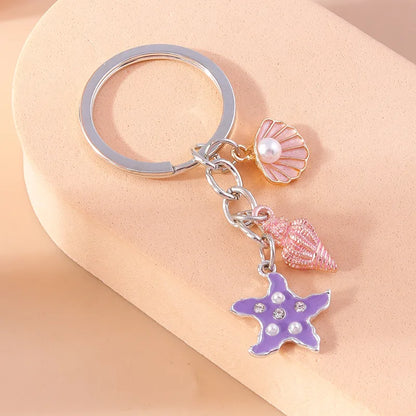 Vacation Beach Starfish Shell Alloy Plastic Bag Pendant Keychain