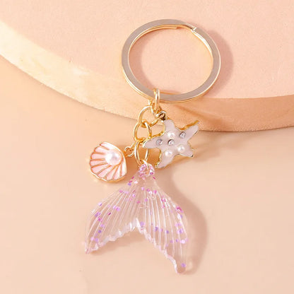 Vacation Beach Starfish Shell Alloy Plastic Bag Pendant Keychain