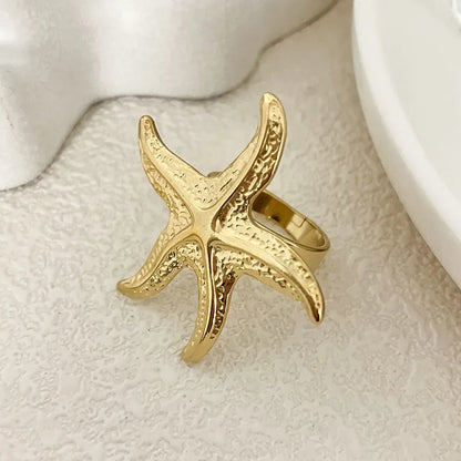 304 Stainless Steel 14K Gold Plated Vacation Beach Plating Starfish Open Rings