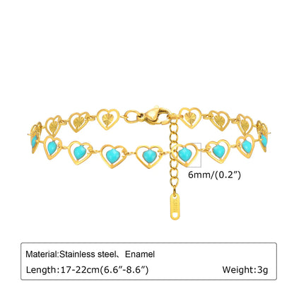 Vacation Beach Sweet Cherry Heart Shape Flower 201 Stainless Steel 18K Gold Plated Bracelets In Bulk