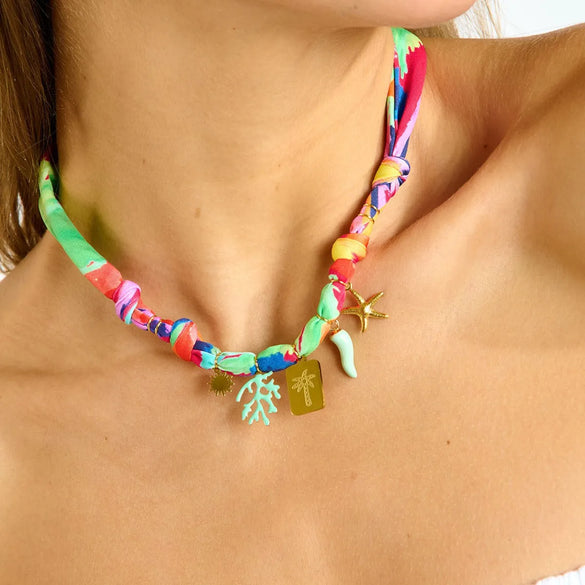 Vacation Beach Sweet Coconut Tree Starfish Coral 18K Gold Plated Copper Cord In Chain Pendant Necklaces Wholesale