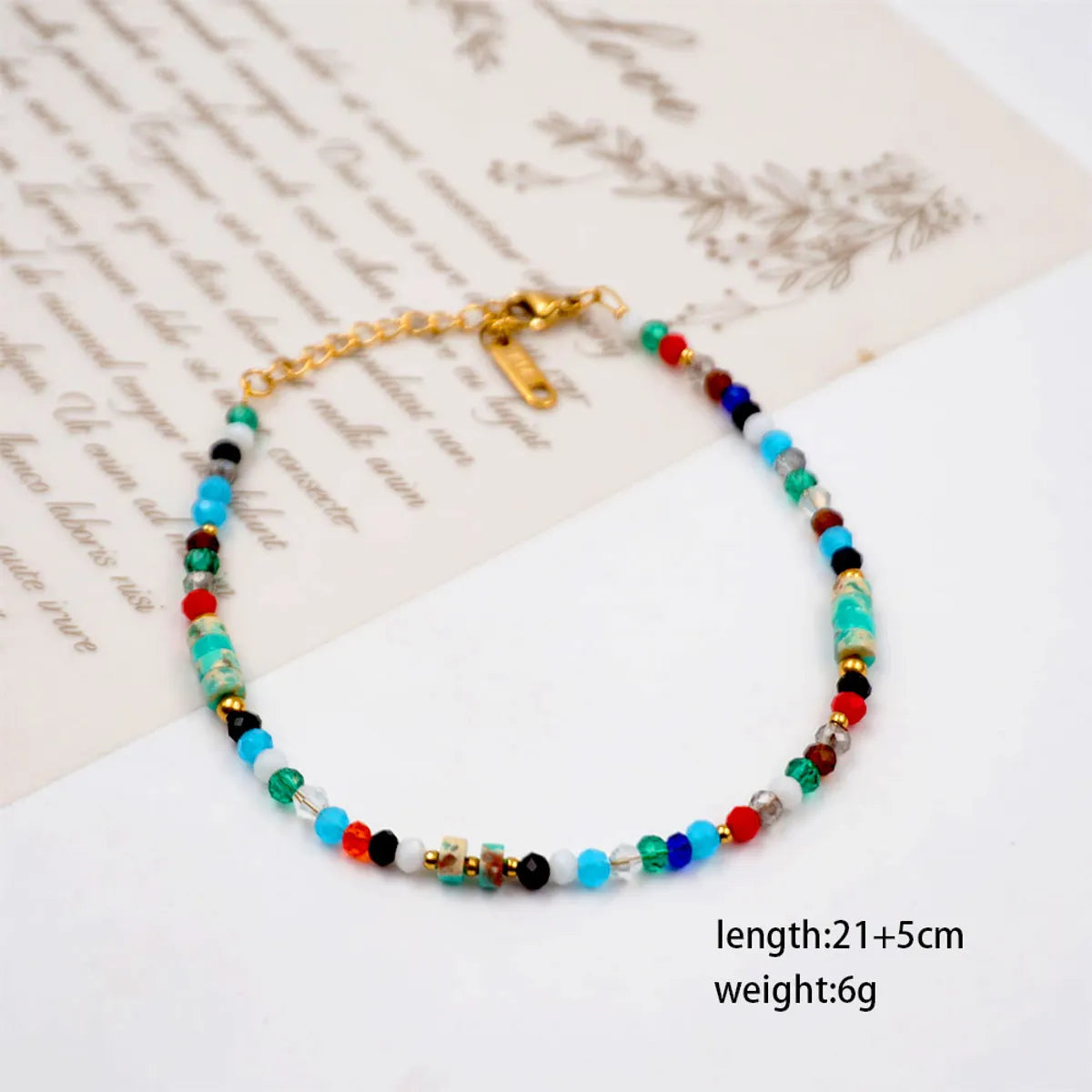 Vacation Beach Sweet Colorful 304 Stainless Steel Artificial Crystal Turquoise Beaded Gold Plated Women's Anklet