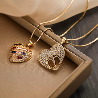 Vacation Beach Sweet Heart Shape Copper Plating Inlay Zircon 18k Gold Plated Pendant Necklace