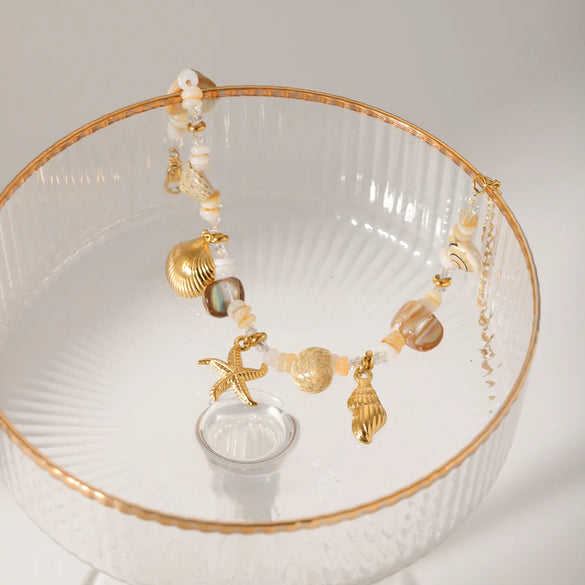 Vacation Beach Tropical Starfish Conch Shell Titanium Steel 18K Gold Plated Handmade Chain Bracelets In Bulk