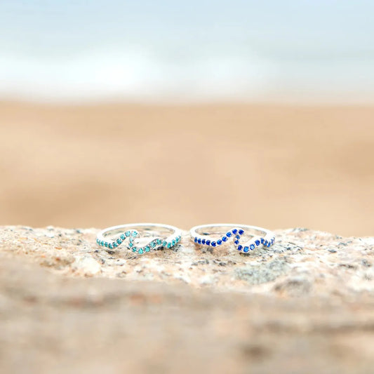 Vacation Beach Waves Sterling Silver Plating Inlay Zircon Rings