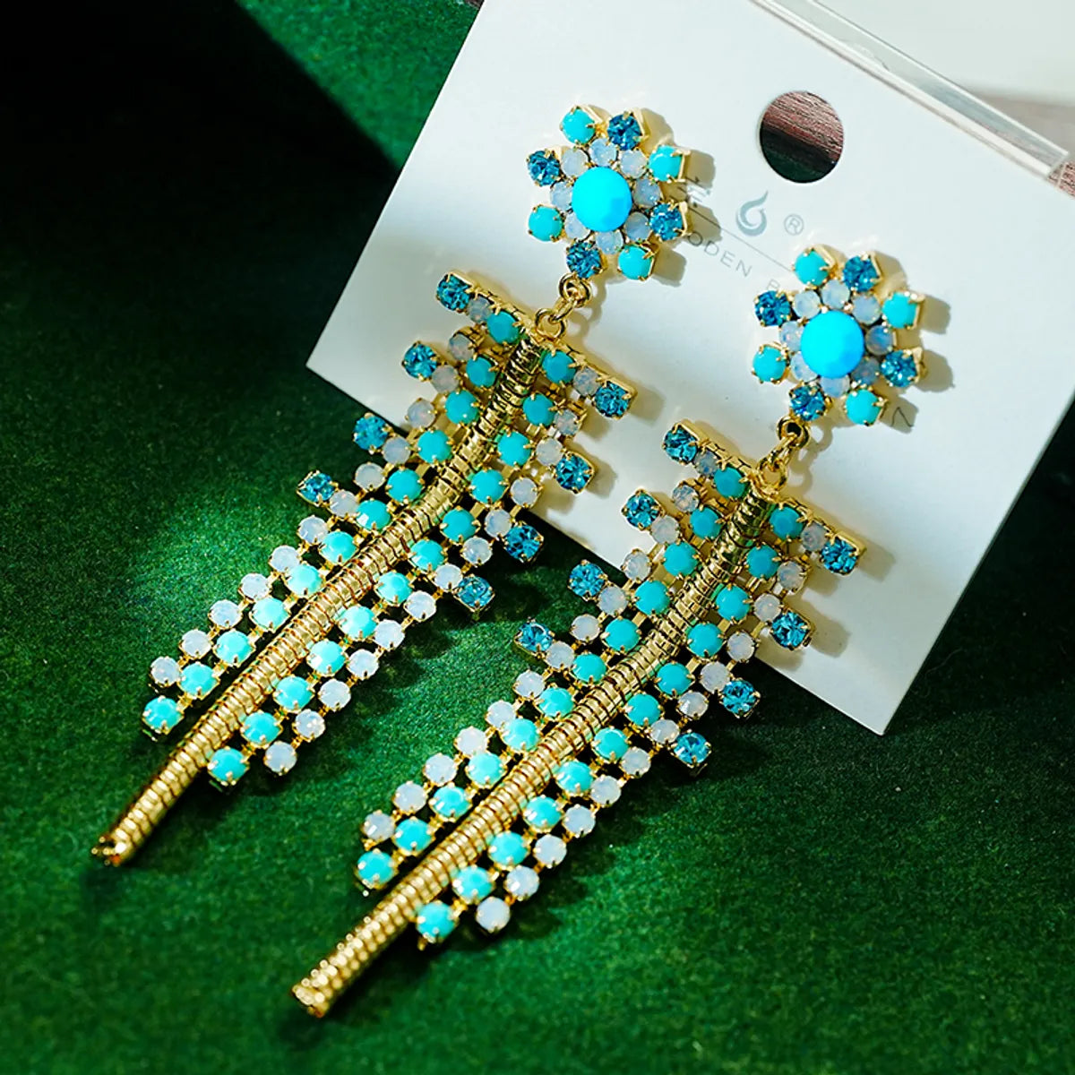 Vacation Bohemian Beach Tassel Flower Copper Plating Inlay Zircon 18k Gold Plated Drop Earrings