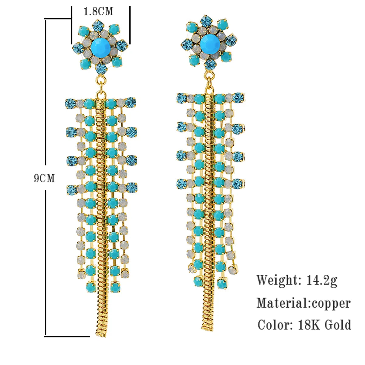 Vacation Bohemian Beach Tassel Flower Copper Plating Inlay Zircon 18k Gold Plated Drop Earrings