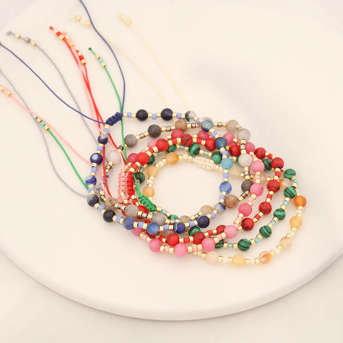 Vacation Bohemian Round Natural Stone Seed Bead Bracelets In Bulk