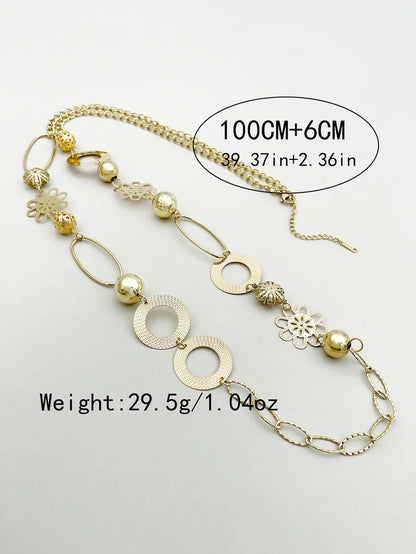 Vacation Circle Flower Stainless Steel Polishing Plating Hollow Out Gold Plated Long Necklace