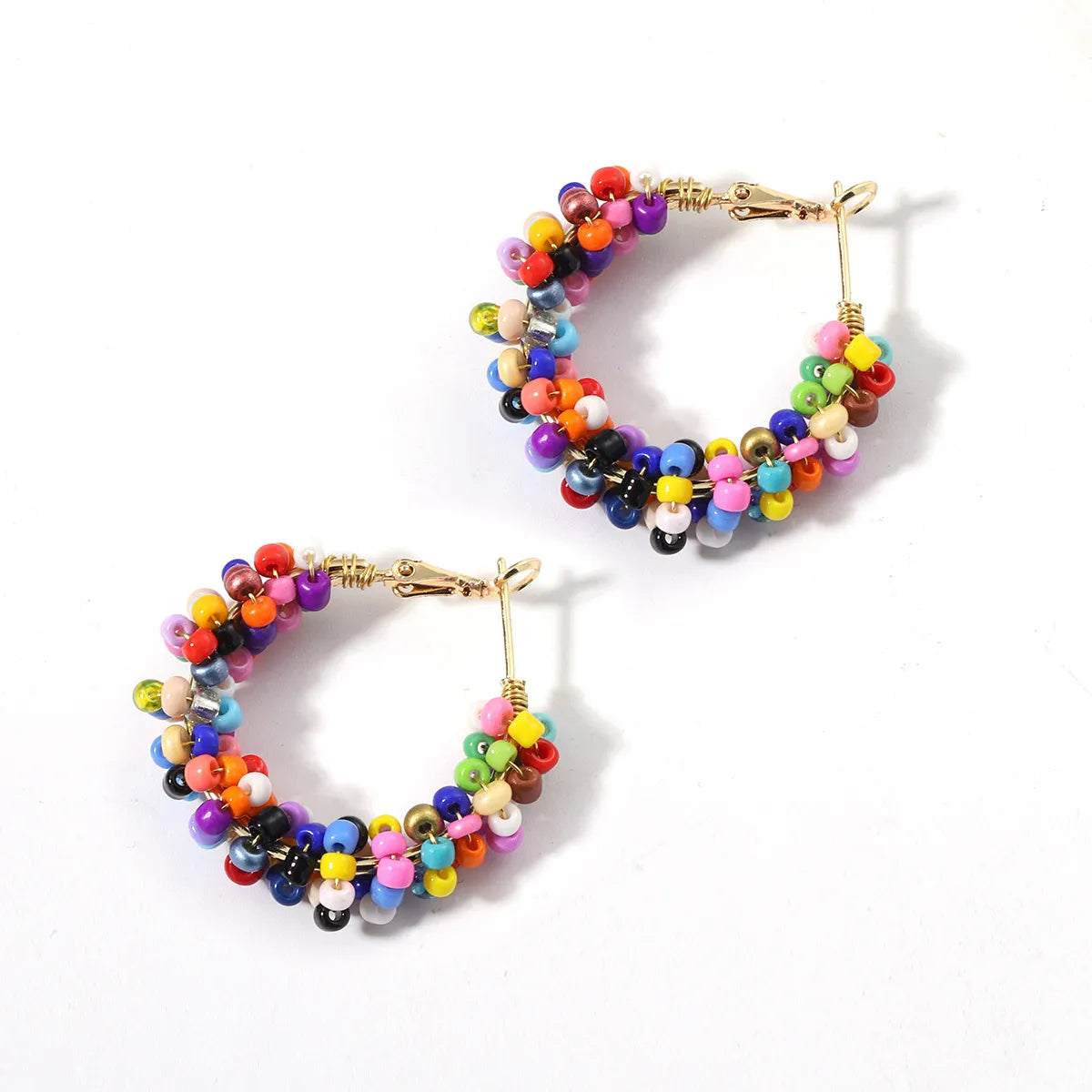 1 Pair Vacation Circle Beaded Braid Synthetic Resin Alloy Hoop Earrings