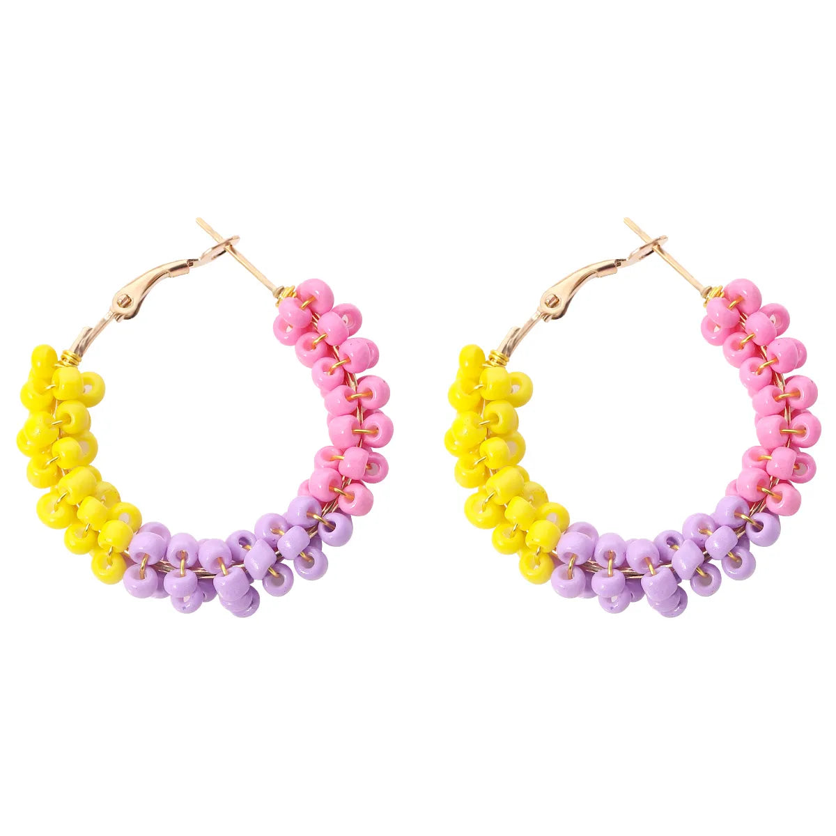 1 Pair Vacation Circle Beaded Braid Synthetic Resin Alloy Hoop Earrings