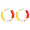 1 Pair Vacation Circle Beaded Braid Synthetic Resin Alloy Hoop Earrings