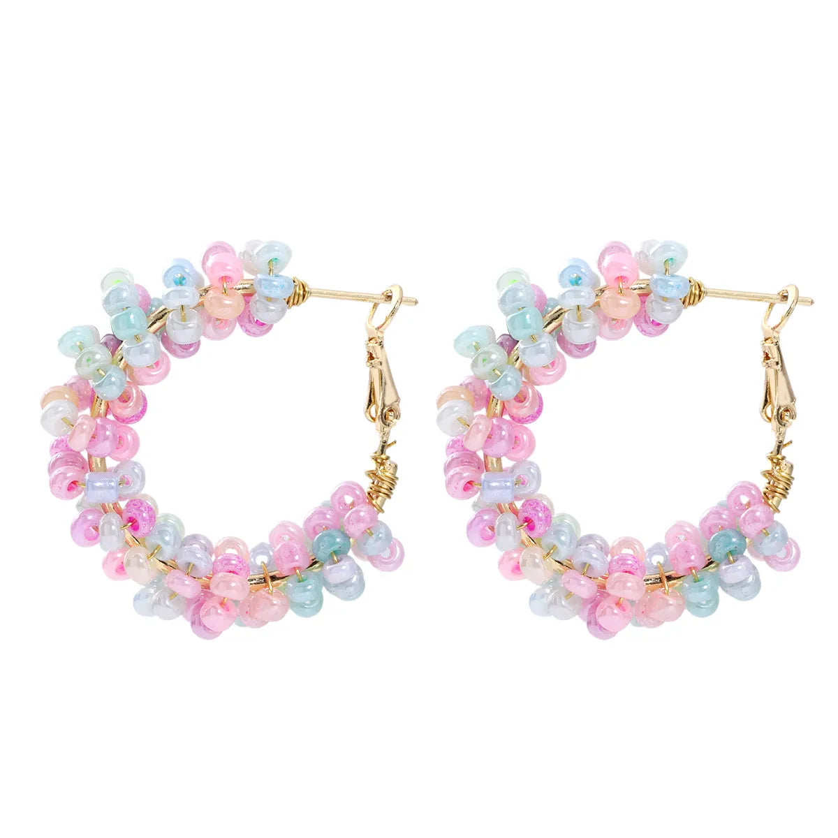 1 Pair Vacation Circle Beaded Braid Synthetic Resin Alloy Hoop Earrings