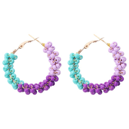 1 Pair Vacation Circle Beaded Braid Synthetic Resin Alloy Hoop Earrings