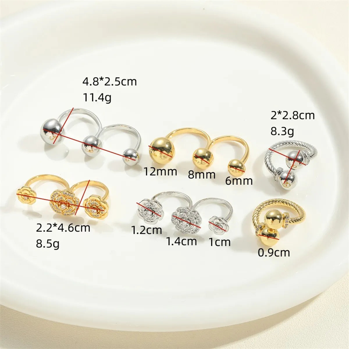 Vacation Classic Style Commute Solid Color Flower Copper 14k Gold Plated White Gold Plated Zircon Open Rings In Bulk