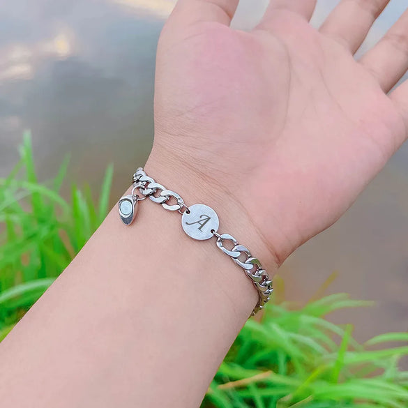 Vacation Classic Style Customization Laser Engraving Solid Color Titanium Steel Cuban Link Chain Curb Chain Bracelets In Bulk