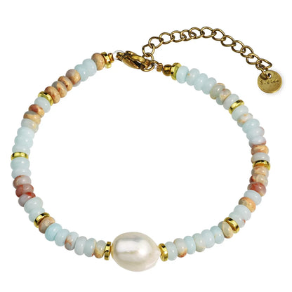 Vacation Color Block 316L Stainless Steel  Imperial Jasper Freshwater Pearl Wholesale Bracelets