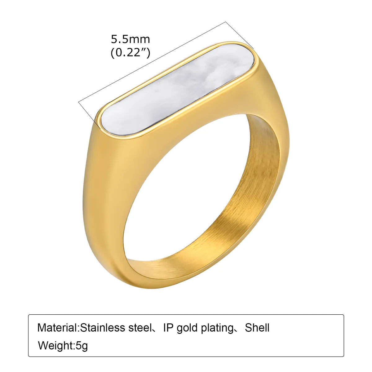 Vacation Color Block Stainless Steel Plating Inlay Shell 18k Gold Plated Rings