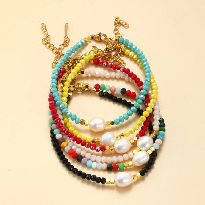 Vacation Colorful Artificial Crystal Freshwater Pearl Beaded Handmade Women'S Bracelets