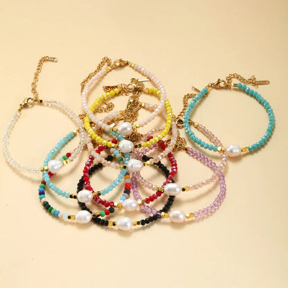 Vacation Colorful Artificial Crystal Freshwater Pearl Beaded Handmade Women'S Bracelets